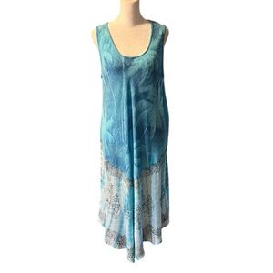 Zury Blue Floral Print Beach Coverup Maxi Dress OS